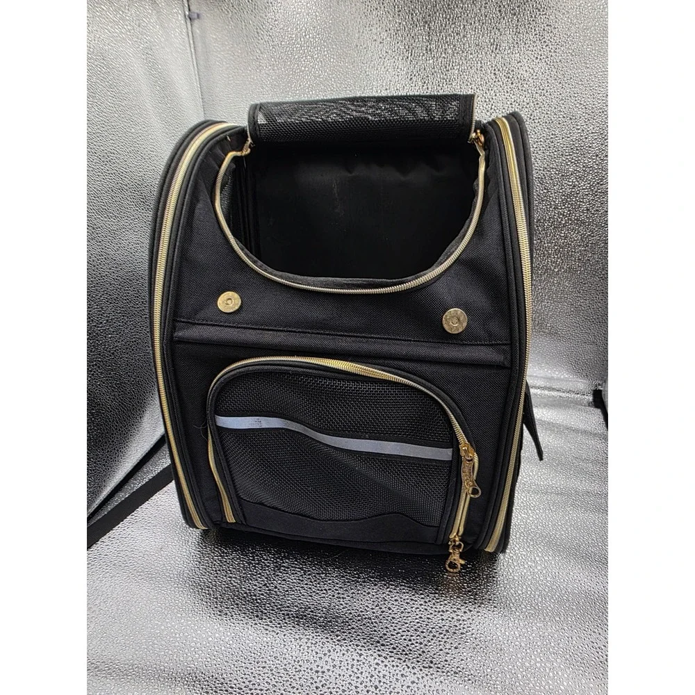 Goodio Pet Carrier Backpack Black Gold Small Dog Cat Breathable Mesh Travel Bag